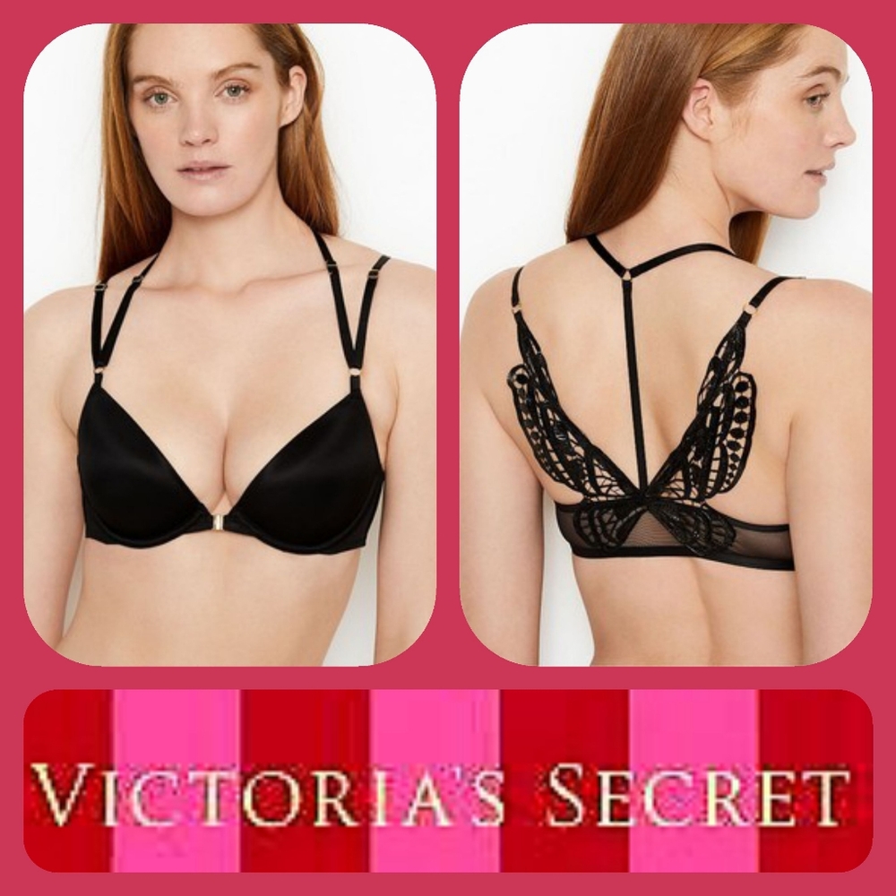 LIKE NEW Very sexy Victoria's Secret   LOW CUT BLACK BUTTERFLY DEMI SIZE 32C